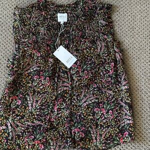 Misa Los Angeles Black and Pink Floral Tank Top